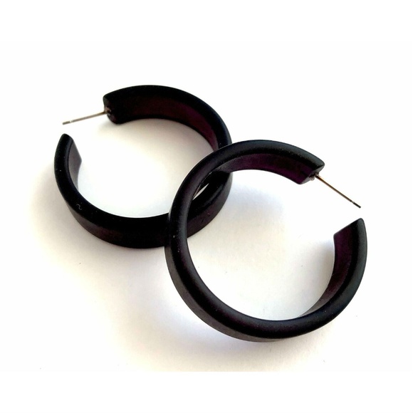 Black Frosted Large Portland Hoop Earrings - Picture 4 of 8